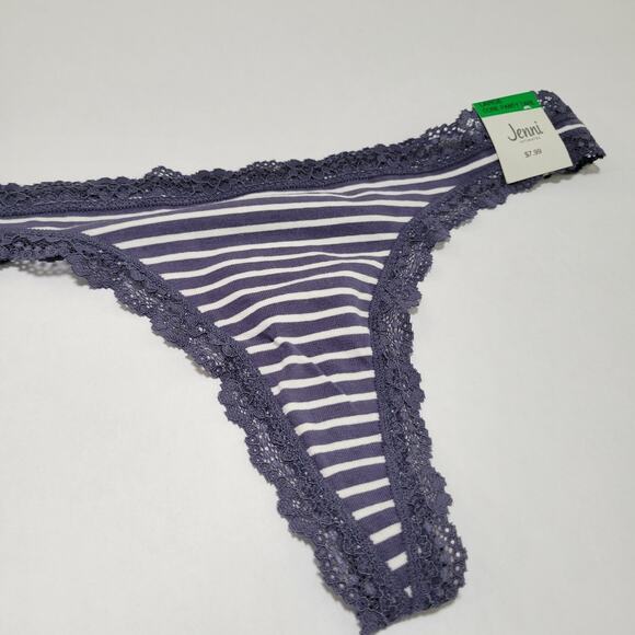 Jenni Women's Lace-Trim Thong Panties Nairobi Stripe Navy NWT Size Large - Picture 5 of 7